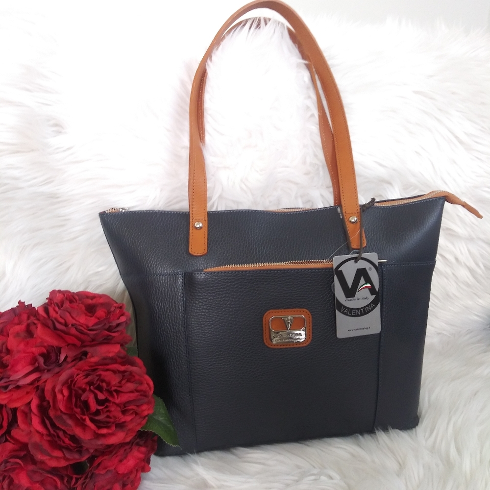 NWT VALENTINA TOTE SATCHEL HANDBAG TOP ZIP LEATHER